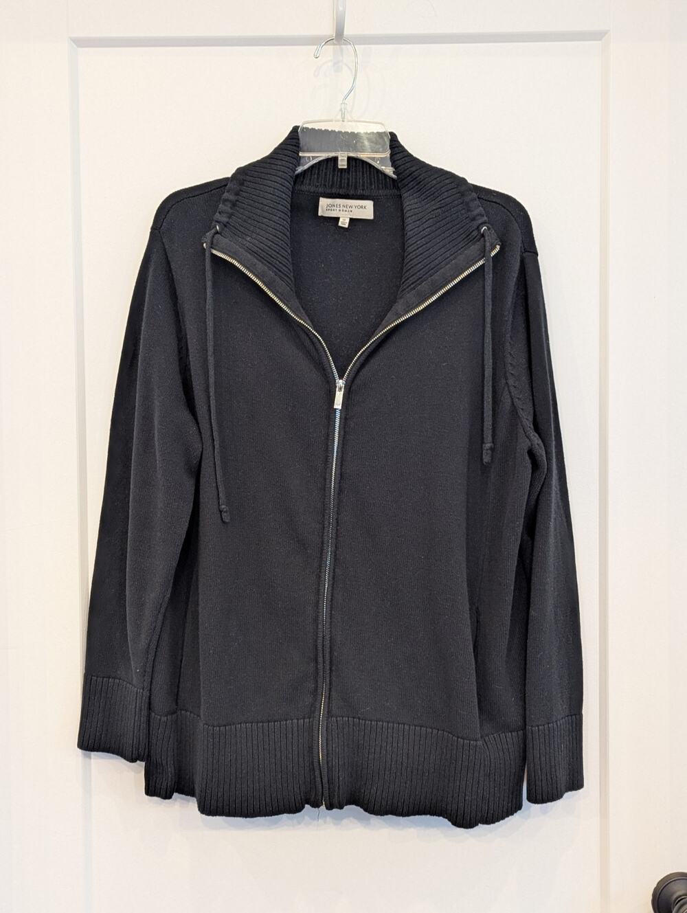 Jones New York Sport Woman Black Zip Sweater Cardigan 1X Pockets Casual